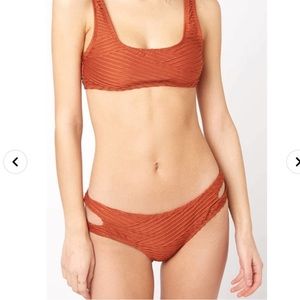 The Bikini Lab Rust Sand Dunes Ribbed Cutout Hipster Bikini Set